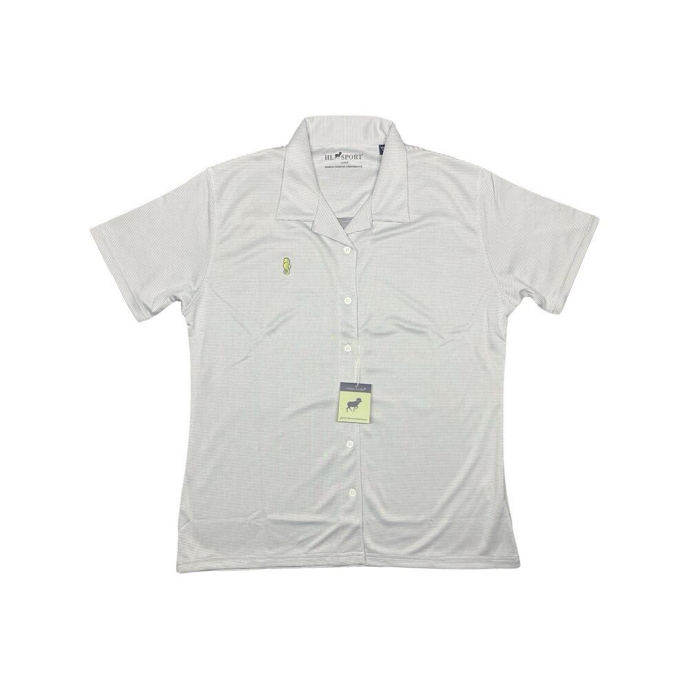 NWTWomen’s Large Horn Legend Bamboo Charcoal Performance Polo Shirt Gray Striped